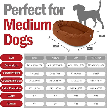 Majestic Pet 32 Inch Suede Calming Dog Bed Washable – Cozy Soft Round Dog Bed with Spine Support for Dogs to Rest Their Head - Fluffy Donut Dog Bed 32x23x7 (Inch) - Round Pet Bed Medium – Rust (2025)