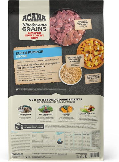 ACANA Wholesome Grains Dry Dog Food Limited Ingredient Duck & Pumpkin Recipe 22.5lb Bag