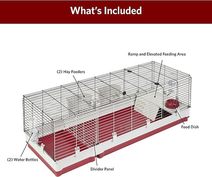 Midwest Homes for Pets Deluxe Rabbit & Guinea Pig Cage, XX-Large, White & Red