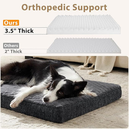 JOEJOY Orthopedic Dog Bed for Large Dogs, Washable Dog Crate Bed Large Sized with Removable Cover, Egg Memory Foam Big Pet Beds, Grey, 35"x22"