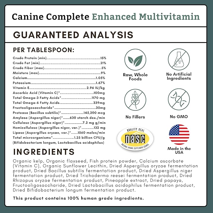 Wholistic Pet Organics Canine Complete - Dog Multivitamin Powder - 2 Lb - Daily Dog Vitamins and Supplements for Homemade Food - Immune System, Skin, Coat & Overall Health - All Breeds - 90 Scoops