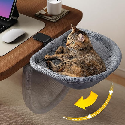 JUNSPOW Cat Desk Bed - One-Click Folding, Sunken Design & Space-Saving Semi-Circular Cat Bed, Mesh Cover Material, Suitable for Various Desktops-Maximum Hold Up to 40lb