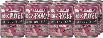 Against The Grain Nothing Else! 100% Pork Dog Food – 12 Count, 11 oz Each – Single-Ingredient Pork Loaf in Natural Bone Broth – Limited Ingredient, Grain-Free Recipe for Sensitive & Allergy-Prone Dogs
