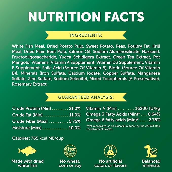 Nature's Protection Grain Free Dry Dog Food for Large Dogs - High Protein, Tear Stain Formula - Bigger Kibble for Adult Dogs with Light Fur (Superior Care - White Fish, 22 lb)