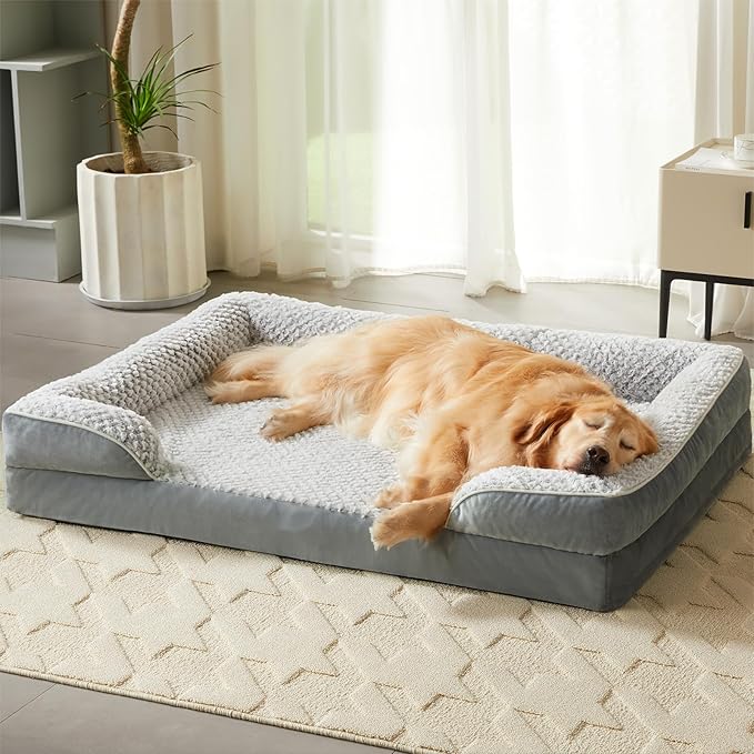 LEXTRO Orthopedic Dog Bed for Large Dogs, Egg Crate Foam Bed for Large Dogs, Equipped with Removable Waterproof Pillow Cover and Anti-Slip Bottom, Pet Bed