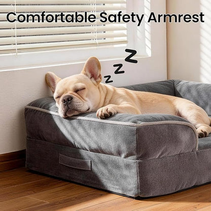 OhGeni Orthopedic Dog Bed Couch Cat Sofa for Medium Sized Pets with Memory Foam, Machine-Washable Waterproof Removable Cover, Soft Comfortable Fabric, 28-inch (Gray)
