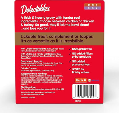Delectables Lickable Treat Gravy Wet Cat Treat Variety Pack, Food Topper, Hydrating, Grain-Free, No Fillers, By-Products, Added Preservatives, 1.4oz Pouch, 12ct