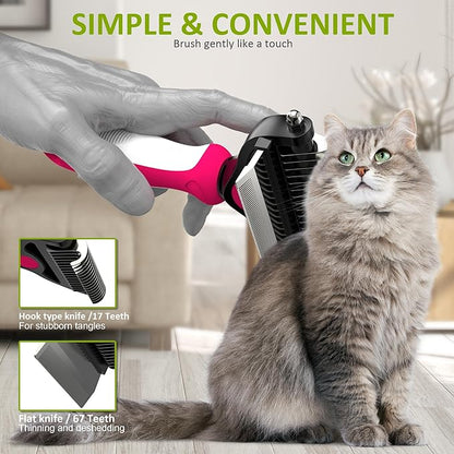 Spring Blossoms-2 in 1 Professional Grooming Rake for Cats & Dogs-Dematting Comb for Easy Mats & Tangles Removing,Pet Brush Safe No More Nasty Shedding and Flying Hair (Rose)