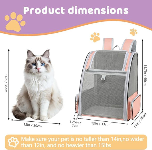 Cat Backpack Carrier Large Pet Backpack for Small Dog Medium Cat Puppy Kitten Bunny up to 15lbs, Ventilated Mesh Dog Collapsible Travel Backpack for Hiking Walking Outdoor