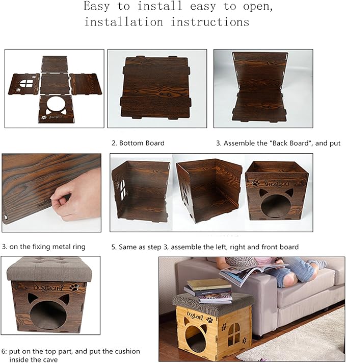 S-Lifeeling Pet Nest Cat Litter Foldable Functional High-Grade Wooden Cushion Pet Cat Small Dog House Bed Mat Cave and House Chair