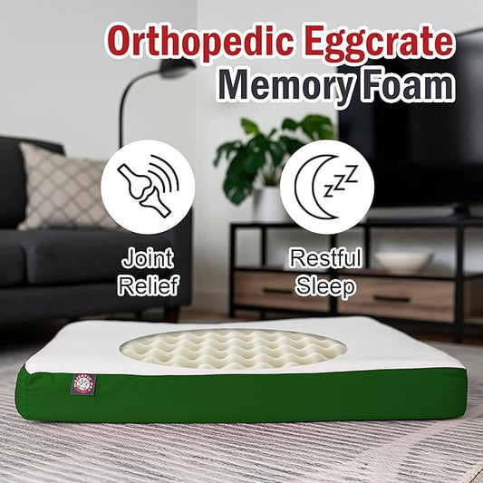 Majestic Pet 34x24x3 Inch Green Orthopedic Memory Foam Rectangle Dog Bed – Medium Size Crate Dog Bed for Dogs with Joint Pain, Arthritis – Durable Pet Mattress with Egg Crate Foam, Washable Cover