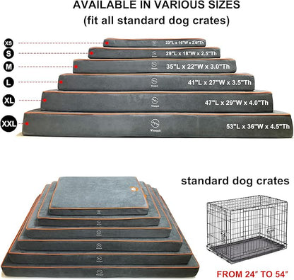 Hard-Wearing Orthopedic Dog Bed for Crate, 35x22 Inch, Made of Memory and HR Foam, Two-Sided Use, Providing Soft and Relatively Hard Support, with an Extra Inner Waterproof Protector (Gray)