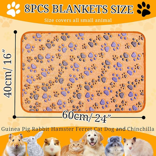 8 Pcs Washable Guinea Pig Bedding Absorbent Small Animal Cage Liners Reusable Guinea Pig Fleece Blankets Waterproof Pet Pee Pad Sleep Mat Pad Cover for Rabbit Ferret Chinchilla Hamster