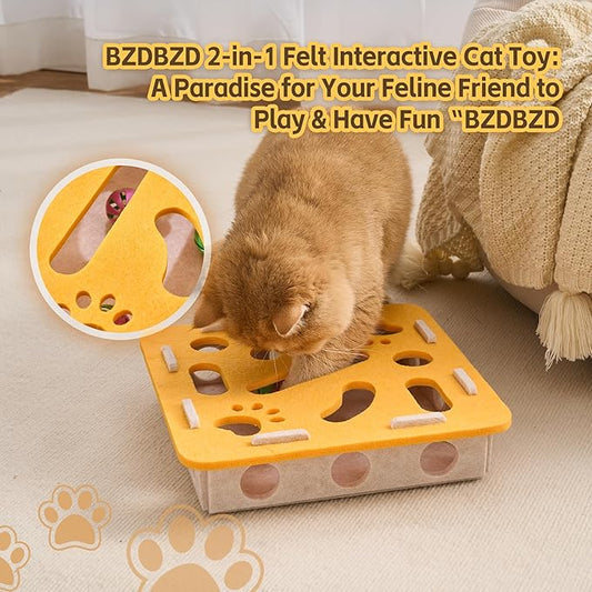 Interactive Cat Puzzle Feeder Toy - Felt Maze Box with 3 Jingle Balls for Indoor Cats, Kittens to Adults - Mental Stimulation, Slow Feeding & Fun Exercise Encourages Natural Hunting Instincts