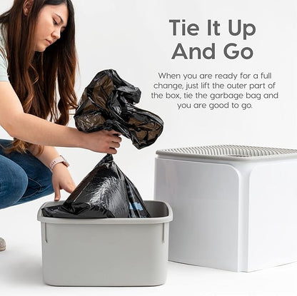 IRIS USA Top-Entry Litter Box with Scoop, Enclosed Square Style Litterbox with Odor Control, Easy to Clean for Cats, Covered Dog Proof Litter Box Design, White/Gray