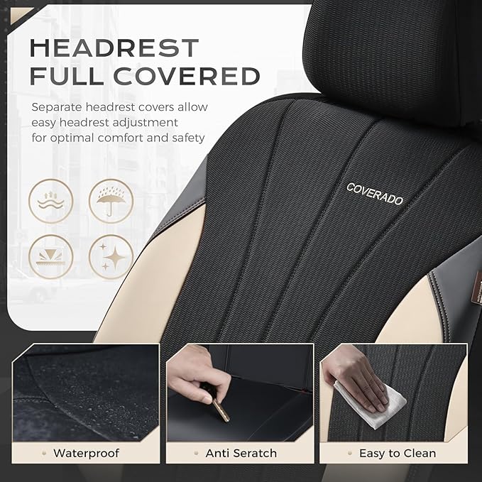 Coverado Automotive Seat Covers Front Seats, Luxury Car Seat Covers, Auto Seat Covers 2-Pack, Beige Driver Seat Protectors, Universal Fit for SUVs, Trucks, Sedans