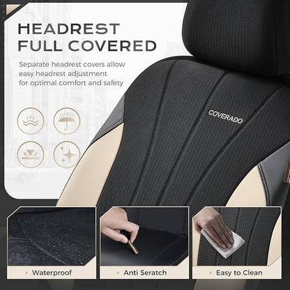 Coverado Automotive Seat Covers Front Seats, Luxury Car Seat Covers, Auto Seat Covers 2-Pack, Beige Driver Seat Protectors, Universal Fit for SUVs, Trucks, Sedans