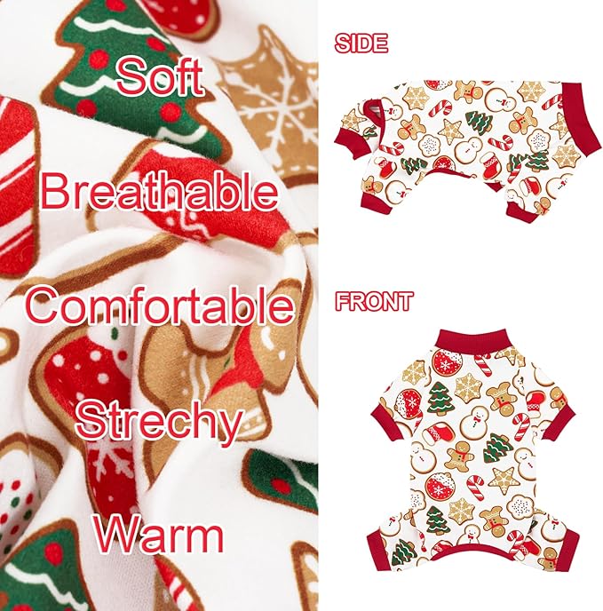 XPUDAC 4 Pack Christmas Dog Pajamas Comfy Dog Clothes for Small Medium Dogs Girl Boy Holiday Pet Outfit Puppy Onesie Cat Pjs Jammies, XS