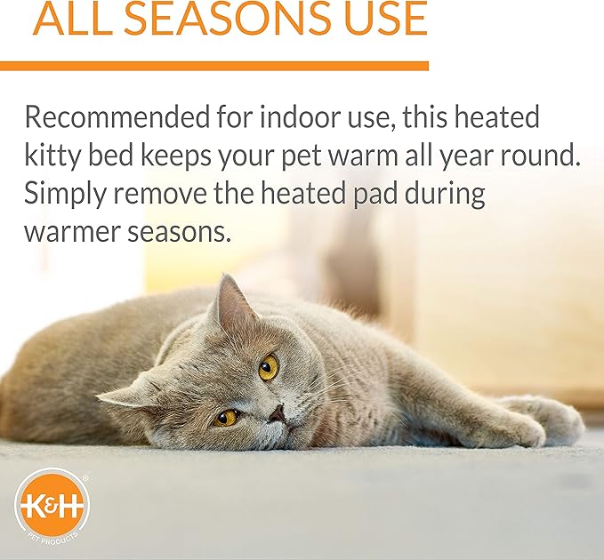 K&H Pet Products Thermo-Kitty Cuddle Up Heated Cat Beds for Indoor Cats & Dogs, Orthopedic Base Warming Pet Bed, Low Sides, Machine Washable, Removable Heated, Safety Listed - 16in Round Mocha/Tan