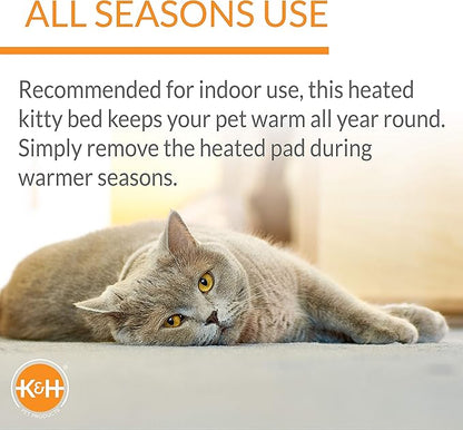 K&H Pet Products Thermo-Kitty Cuddle Up Heated Cat Beds for Indoor Cats & Dogs, Orthopedic Base Warming Pet Bed, Low Sides, Machine Washable, Removable Heated, Safety Listed - 16in Round Mocha/Tan