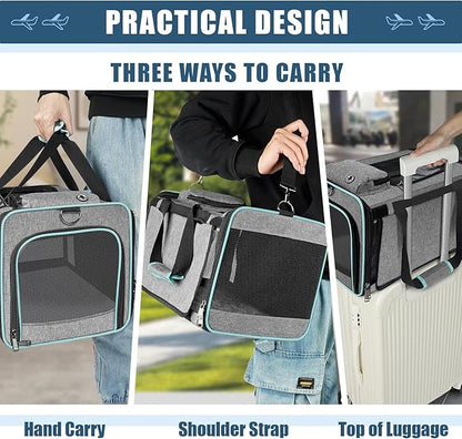GAPZER Cat Carrier Alaska Airline TSA Approved 17x11x9.5 Soft-Sided Small Pet Air Travel Carry Bag, Southwest Airplane Kitten 12lbs Crate in Cabin Under-Seat Traveling Cage Tiny Dog Under 8 Pound