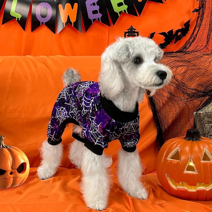 XPUDAC Halloween Dog Pajamas for Small Medium Dogs Spider Puppy Costume Soft Pet Clothes Outfit Cat Jumpsuits，Small