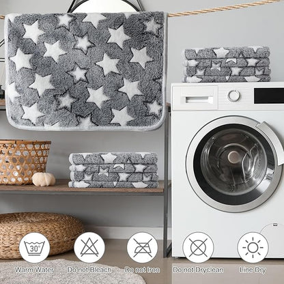 Tudomro 8 Pcs Guinea Pig Blankets Washable Small Pet Fleece Bedding Cage Liners Double Sided Pet Reusable Sleep Mat Pad Cover for Ferret Chinchilla Furniture Protection(Grey Star,16 x 24 Inch)