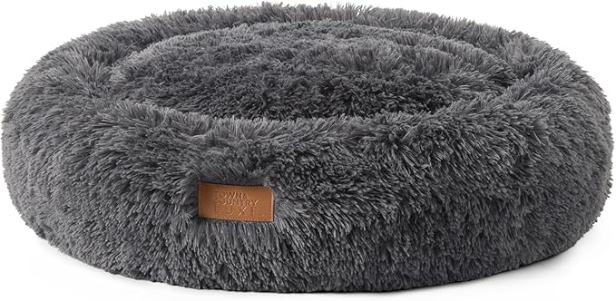 Town & Country Luxe CuddleTown Fuzzy Solid Donut Pet Bed, Soft, Cozy & Calming, Non-Slip Bottom, 100% Machine Washable, Dark Grey, Small 24"x24"x7" Round
