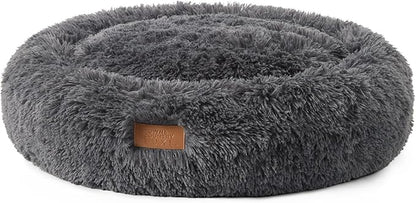 Town & Country Luxe CuddleTown Fuzzy Solid Donut Pet Bed, Soft, Cozy & Calming, Non-Slip Bottom, 100% Machine Washable, Dark Grey, Small 24"x24"x7" Round