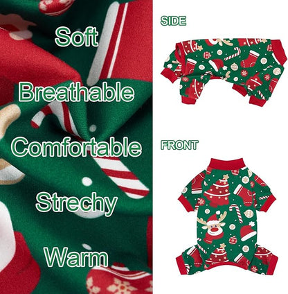 XPUDAC Christmas Dog Pajamas Dog Clothes for Small Medium Dogs Boy Girl Cute Holiday Puppy Outfit Pjs Bodysuit for Doggie Onesies Cat Apparel, Red, Green, XL
