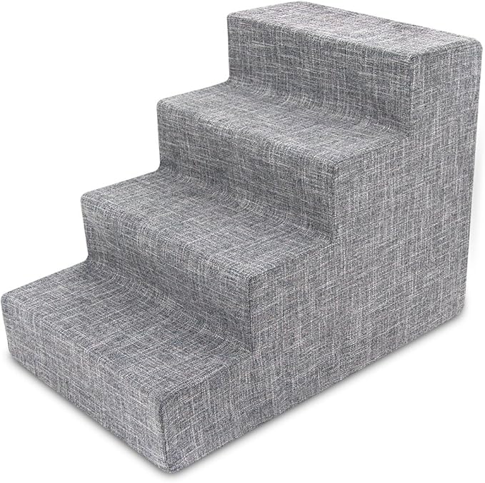 Best Pet Supplies Dog Stairs & Steps - Foam Steps for Small Dogs & Cats, Non-Slip Indoor Balanced Pet Step Support, Dog Ramp, No Assembly, Ash Gray Linen, 4-Step (18-inch Height)