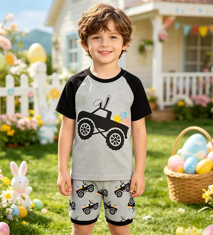 Popshion Boys Pajamas 100% Cotton Toddler Clothes Summer Pjs for Boy Planet Dinosaur Sleepwear Kids Short Sets 2-10 Years