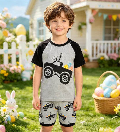 Popshion Boys Pajamas 100% Cotton Toddler Clothes Summer Pjs for Boy Planet Dinosaur Sleepwear Kids Short Sets 2-10 Years