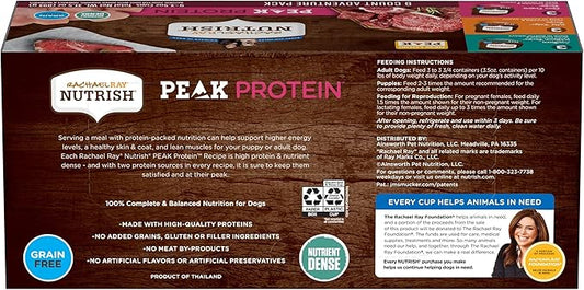 Nutrish Peak Protein Wet Dog Food Variety Pack, High Protein, Grain Free, 3.5oz Cups (Pack of 9), 2 Count (Rachael Ray)