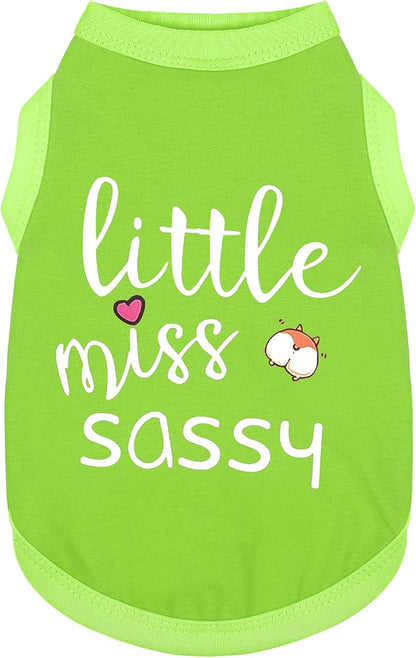 Paiaite Dog Clothes Fashionable Sleeveless Pet Vest: 'Little Miss Sassy' Printed Cotton Dog Shirt, Ideal for Small, Medium, and Large Breeds, Ensuring Comfort and Breathability Green XXS