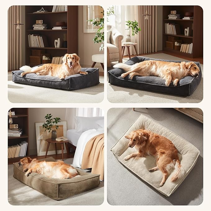 FURTIME XL Orthopedic Dog Beds Large Sized Dog, Extra Thick Supportive Comfort Pet Sofa, Ergonomic Slant Dog Couch Bed with Removable Washable Cover, Ultra Soft Surface & Non-Slip Bottom, Brown, 42"