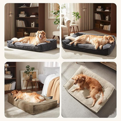 FURTIME XXL Orthopedic Dog Beds Large Sized Dog, Extra Thick Supportive Comfort Pet Sofa, Ergonomic Slant Dog Couch Bed with Removable Washable Cover, Ultra Soft Surface & Non-Slip Bottom, Brown, 48"