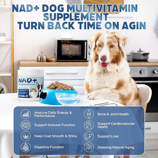 NAD+ Precursor & Senior Dog Multivitamin Supplement, 90 NMN Supplements for Longevity, Anti-Aging & Energy, Dog Daily Support Vitamins Chews for Hip & Joints, Skin & Coat, Chicken