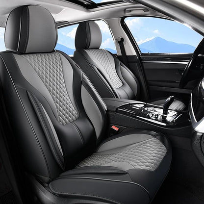 Coverado Waterproof Nappa Leather Car Seat Covers, Automotive Seat Covers，Front Car Seat Cushion & Car Seat Protector, Black&Gray Seat Covers Universal Fit for Most Cars, SUVs, Trucks