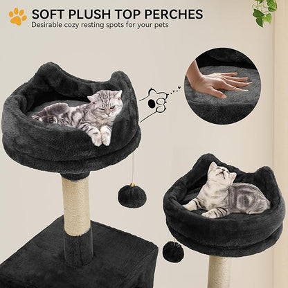 YITAHOME Tall Cat Tree for Indoor Cats, 75 inch Multi-Level Cat Tower with Cat Condos, Top Perches, Sisal Ramp Scratching Posts, Cozy Basket, Hammocks, Large Cat Pet Activity Structure, Black