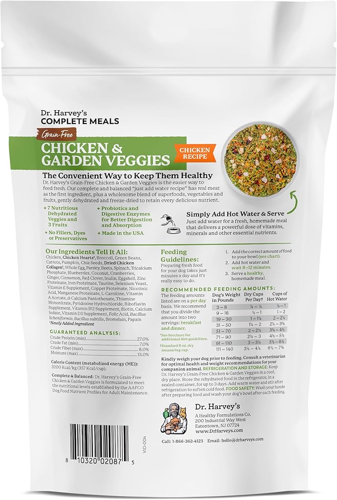 Dr. Harvey's Chicken & Garden Veggies Dog Food, Grain-Free Dehydrated Food for Dogs with Freeze-Dried Chicken, Trial Size (5.5 Oz)