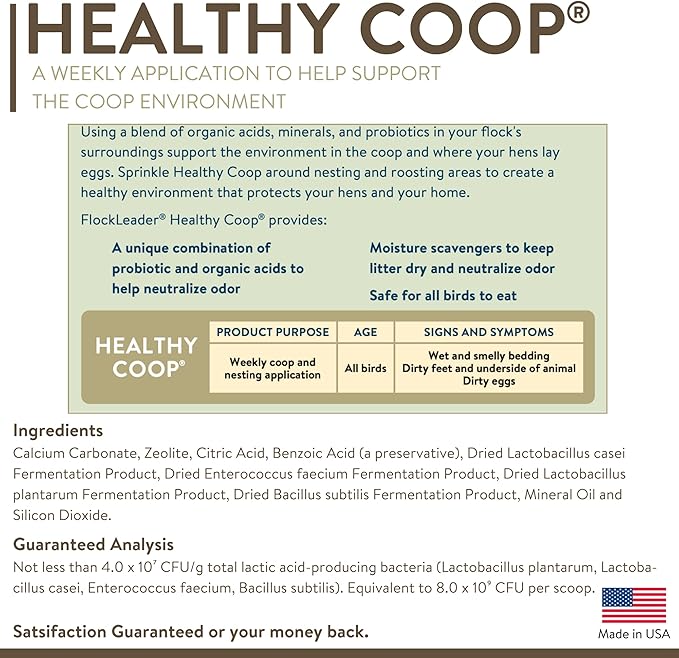 FlockLeader Healthy Coop, Litter Additive for Chicken Coop with Probiotic & Acidifier, Reduces Odor, Wetness & Bacteria, 12lbs (Pack of 2)