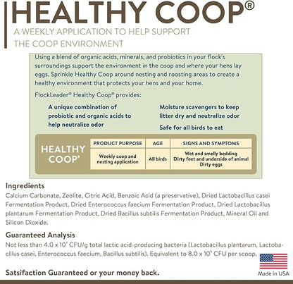 FlockLeader Healthy Coop, Litter Additive for Chicken Coop with Probiotic & Acidifier, Reduces Odor, Wetness & Bacteria, 12lbs (Pack of 2)