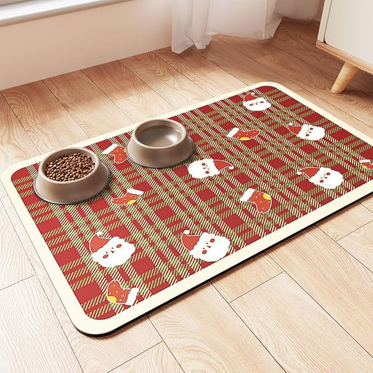 Pet Feeding Mat-Absorbent Pet Placemat for Food and Water Bowl, with Waterproof Rubber Backing, Quick Dry Water Dispenser Mat for Dog and Cat (27"x17", Red)