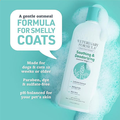 Veterinary Formula Smart Coat Complex Soothing and Deodorizing Oatmeal Shampoo for Dogs, 17 Fl oz – Baking Soda Eliminates Odors, Aloe Vera & Oatmeal Cleanse and Hydrate Skin – Long-Lasting Fragrance