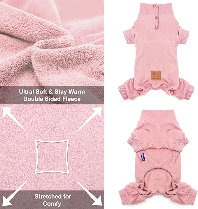 cyeollo Dog Pajamas Thermal Fleece Dog Coat Pjs Stretchable Jumpsuit Turtleneck Warm Winter Pet Coats Doggie Clothes Outfits for Small Dogs, Pink L