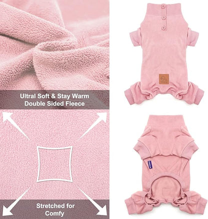 cyeollo Dog Pajamas Thermal Fleece Dog Coat Pjs Stretchable Jumpsuit Turtleneck Warm Winter Pet Coats Doggie Clothes Outfits for Small Dogs, Pink L