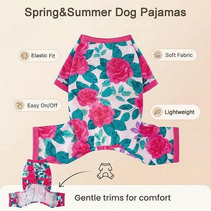 Dog Pajamas Summer Dog Clothes for Small Medium Dogs Girl Dog Pjs Cute Doggie Onesie Breathable Puppy Clothes Soft Stretchy Cat Pet Outfit (Rose Flower, XX-Large)