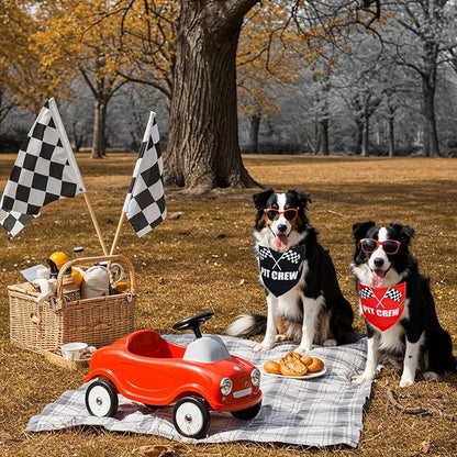 JarThenaAMCS 2Pcs Race Car Pit Crew Dog Bandana Red Black Race Checkered Flag Triangle Pet Scarf Adjustable Pet Neckerchief for Sports Dog Birthday Costume Accessories