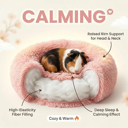 Tiny Dog Bed 11.8 Inch for Extra Small Dogs,Washable Puppy Bed,Soft Faux Fur Calming Donut Bed for Chihuahua Yorkie Maltese Pomeranian,Pink